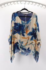 Wednesday Lulu Silk floral Top Navy