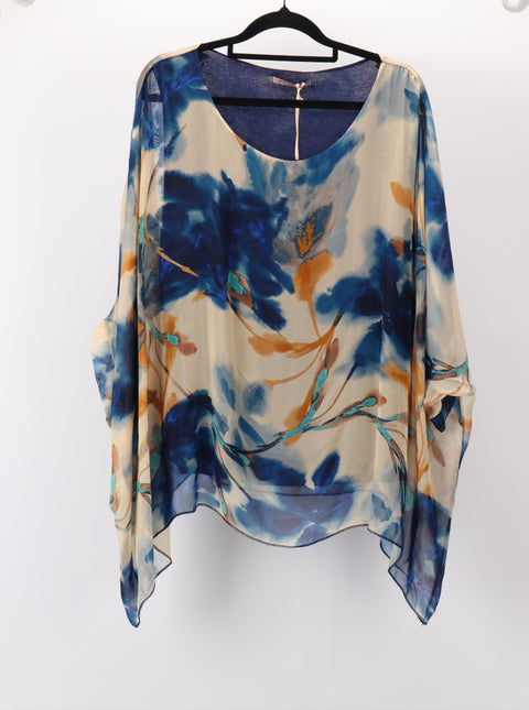 Wednesday Lulu Silk floral Top Navy