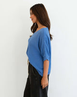 Label of Love-CROPPED SLEEVE KNIT TOP BLUE