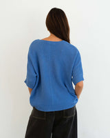 Label of Love-CROPPED SLEEVE KNIT TOP BLUE