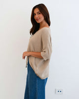 Label of Love-CROPPED SLEEVE KNIT TOP BEIGE