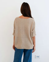 Label of Love-CROPPED SLEEVE KNIT TOP BEIGE