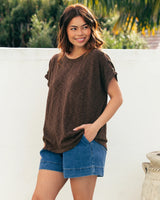Knitted Tee with Button detail-Chocolate