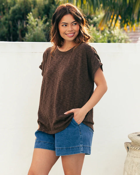 Knitted Tee with Button detail-Chocolate