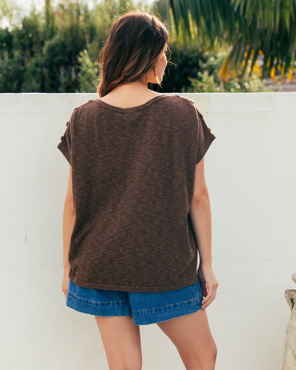 Knitted Tee with Button detail-Chocolate