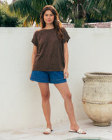 Knitted Tee with Button detail-Chocolate