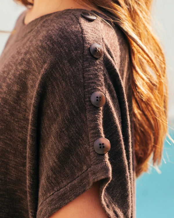 Knitted Tee with Button detail-Chocolate