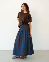 Shirred Waist Skirt Navy/Chocolate