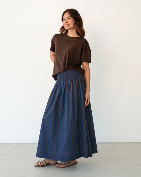 Shirred Waist Skirt Navy/Chocolate