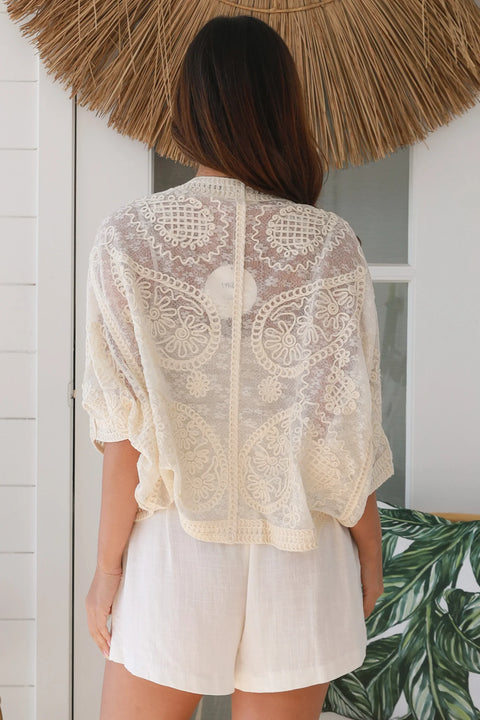 Freya Embroidered Cape Cream