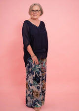 Donna Donna Floral Silk Pants | Navy