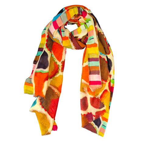 ZODA-Pure Wool Scarf-Orange Multi
