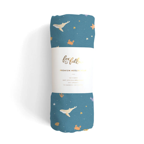 Fox & Fallow Ocean Creatures Marine Organic Muslin Wrap Swaddle