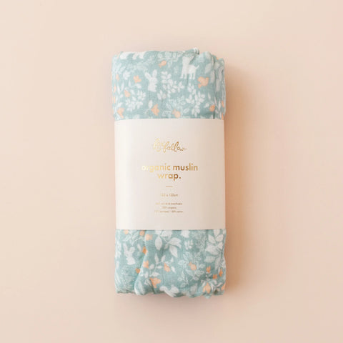 Fox & Fallow Forest Friends Sage Organic Muslin Wrap Swaddle