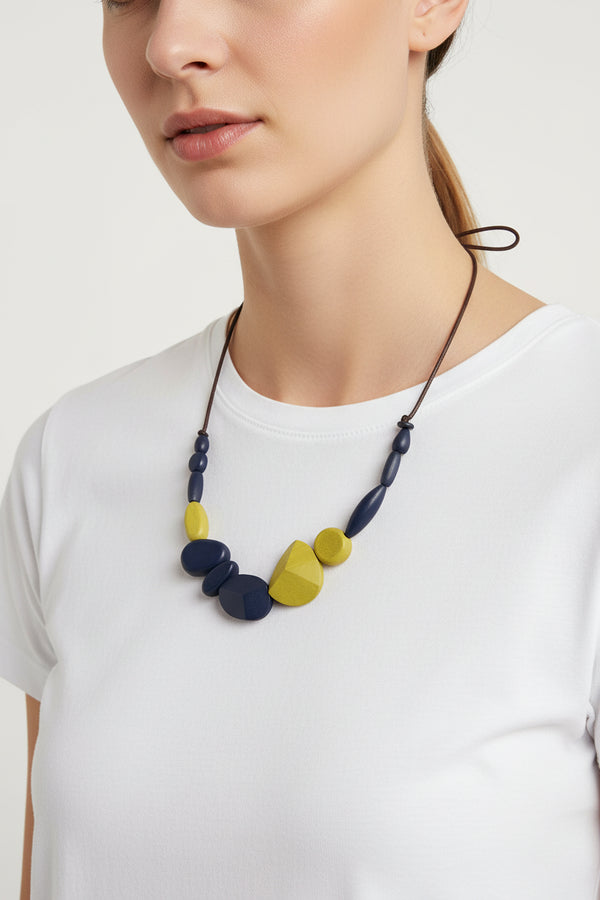 Beaded Shapes Necklace Mustard