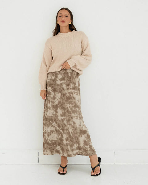 Paper Heart-Walnut Patterned Maxi Skirt