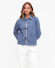 Paper Heart-FRONT TIE DENIM JACKET