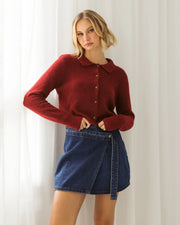 Paper Heart-BURGUNDY KNITTED LONG SLEEVE CARDIGAN