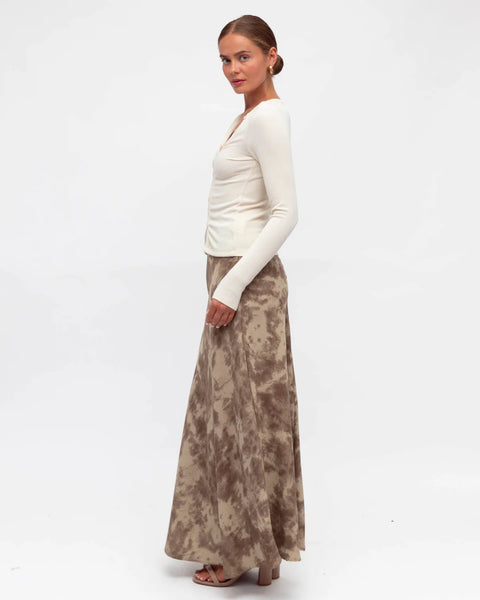 Paper Heart-Walnut Patterned Maxi Skirt