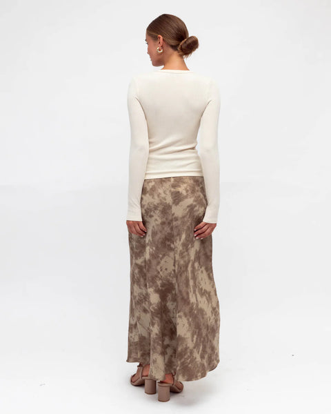 Paper Heart-Walnut Patterned Maxi Skirt
