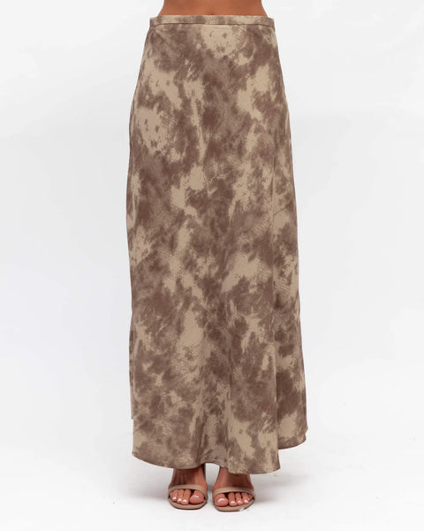 Paper Heart-Walnut Patterned Maxi Skirt