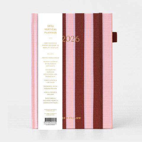 2026 A5 Vertical Planner - Burgundy Stripe