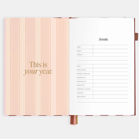 2026 A5 Vertical Planner - Burgundy Stripe