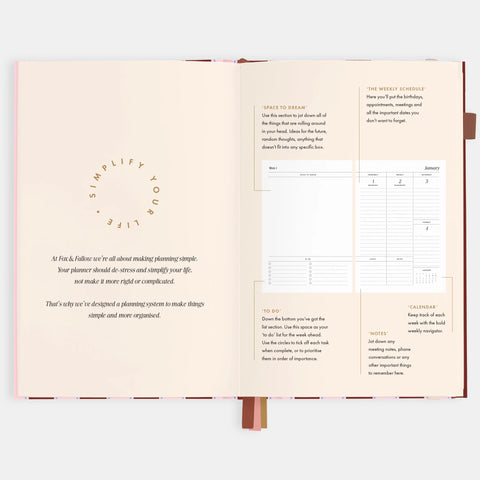 2026 A5 Vertical Planner - Burgundy Stripe