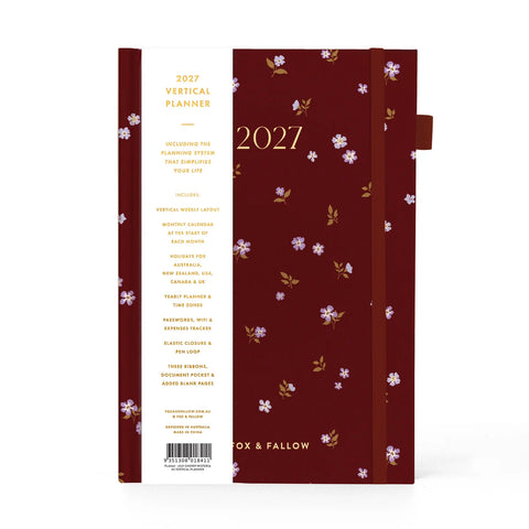 2027 A5 Vertical Planner - Cherry Wisteria