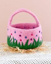 Tara Treasures- Felt Pink Basket with Colourful Dots