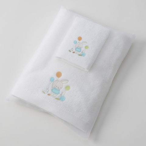 Bunny Party Bath Towel & Face Washer In Organza Bag