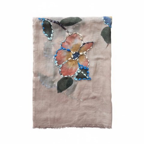 Floral Grey Wool Scarf