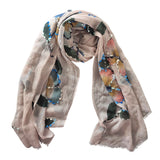 Floral Grey Wool Scarf