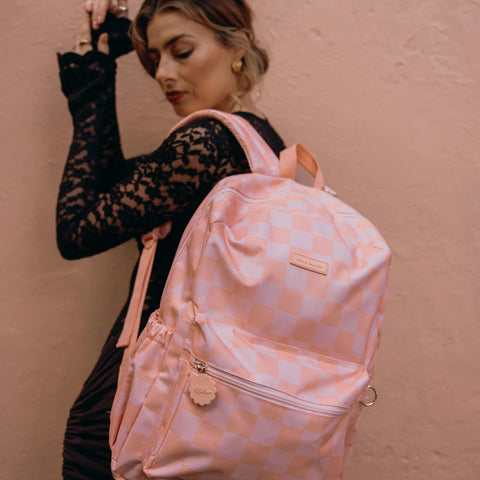 Peach Check Backpack