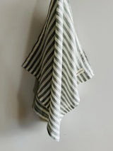 Pure French Linen Wide Stripe  Tea Towel - Sage