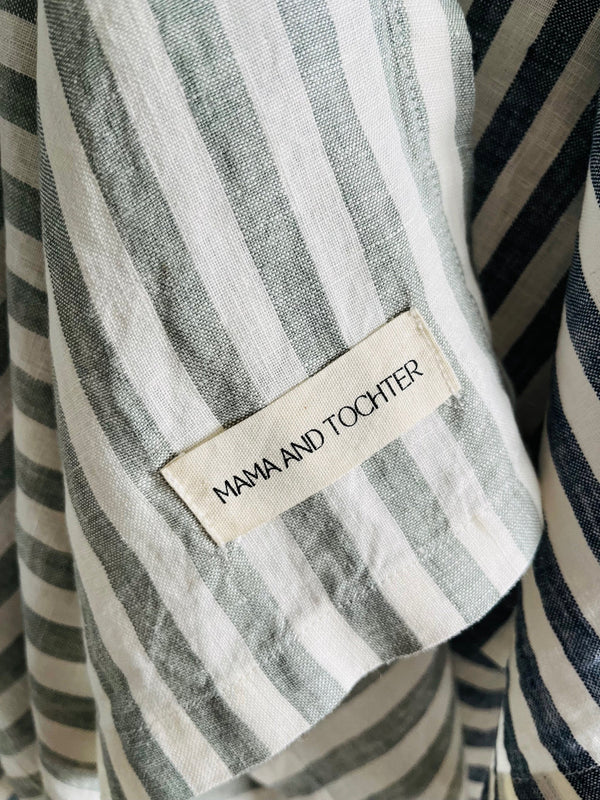 Pure French Linen Wide Stripe  Tea Towel - Sage