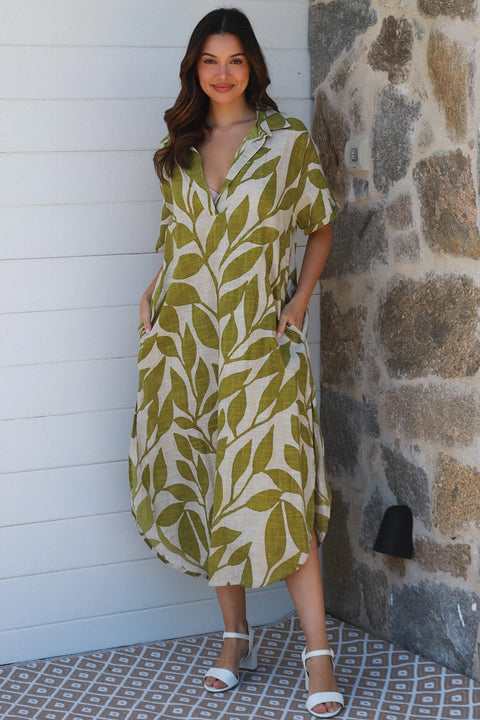 Tropical Leaf Dress Green
