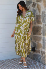 Tropical Leaf Dress Green