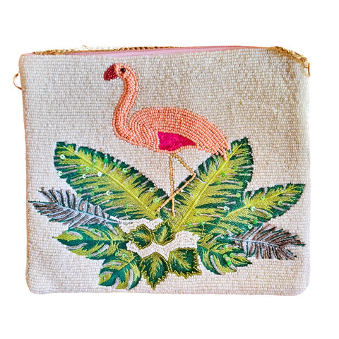 Zoda Flamingo Beaded Clutch