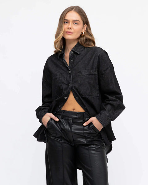 White Closet-RELAXED FIT CO-ORD DENIM JACKET - BLACK