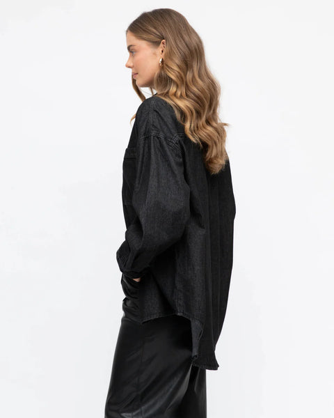 White Closet-RELAXED FIT CO-ORD DENIM JACKET - BLACK