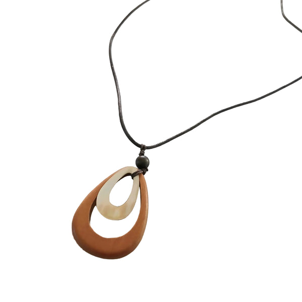 Wooden Teardrop Pendant Necklace Shell