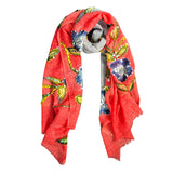ZODA Pure Wool Scarf-Red/Grey Flower