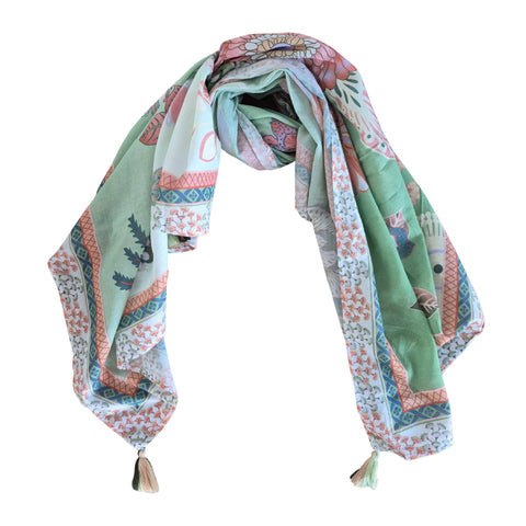 ZODA Pure Cotton scarf-Green Floral