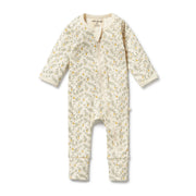 Baby onesie with floral pattern on a white background