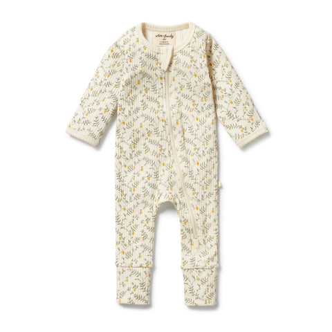 Baby onesie with floral pattern on a white background