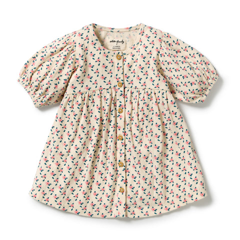 Little Blossom Organic Crinkle Button Dress