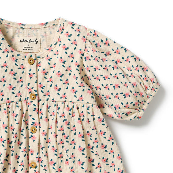 Little Blossom Organic Crinkle Button Dress