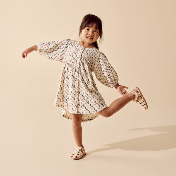 Little Blossom Organic Crinkle Button Dress