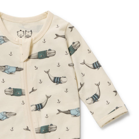 Woolly Whales Organic Zipsuit with Feet
